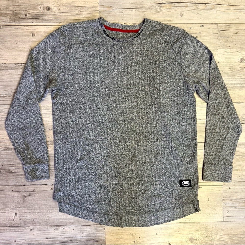 Ecko Unltd Shirt Men's 2XL Grey Thermal Long Sleeve Waffle Shirt w/Logo on Neck